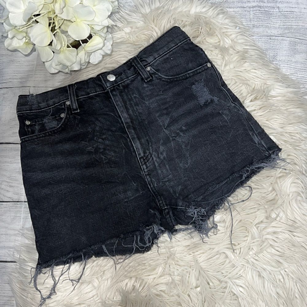 BDG Urban Outfitters Girlfriend High-Rise Faded Black Denim Distressed Shorts